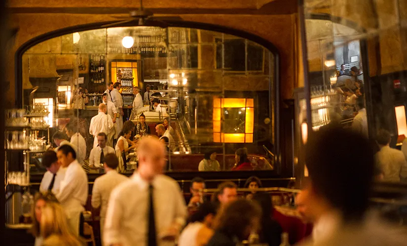 The mirrored dining room at Balthazar